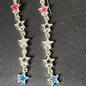 Star Dangle Earrings in Red, Silver, and Blue